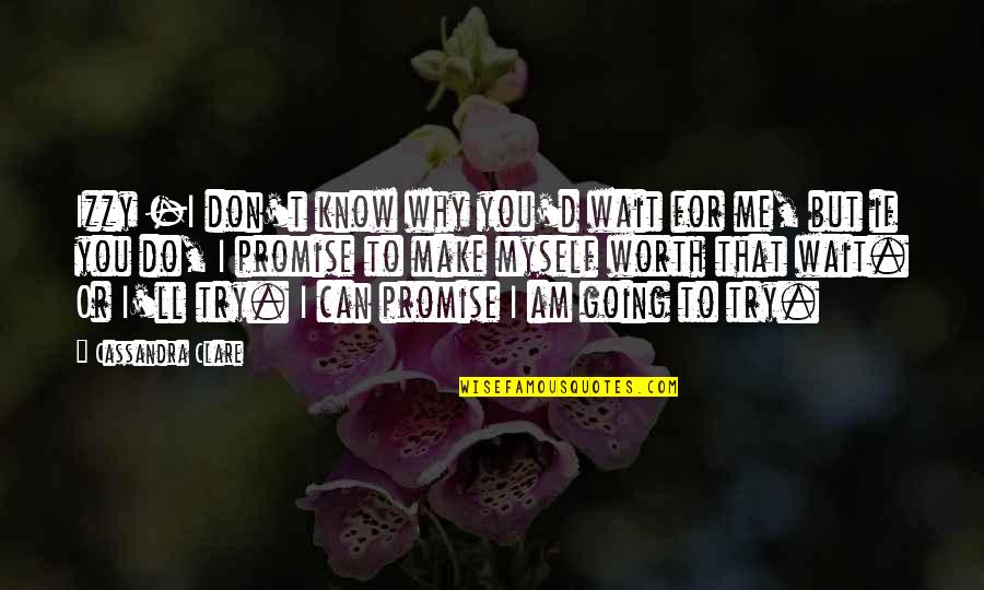 Can't Promise You Quotes By Cassandra Clare: Izzy -I don't know why you'd wait for