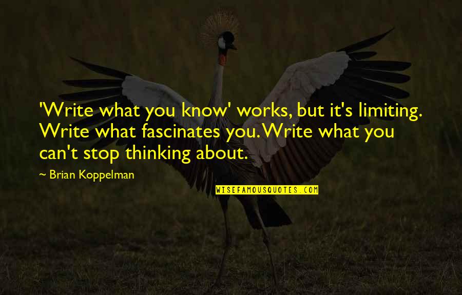 Can't Stop Thinking About You Quotes By Brian Koppelman: 'Write what you know' works, but it's limiting.