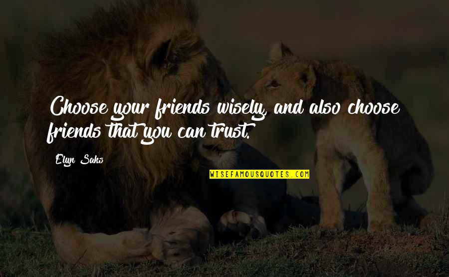 Can't Trust Your Friends Quotes By Elyn Saks: Choose your friends wisely, and also choose friends