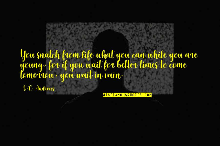 Can't Wait For Tomorrow Quotes By V.C. Andrews: You snatch from life what you can while Can't Wait For Tomorrow Quotes By V.C. Andrews: You snatch from life what you can while