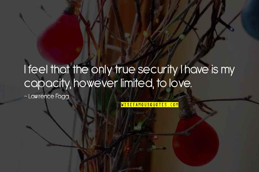 Capacity To Love Quotes By Lawrence Fagg: I feel that the only true security I