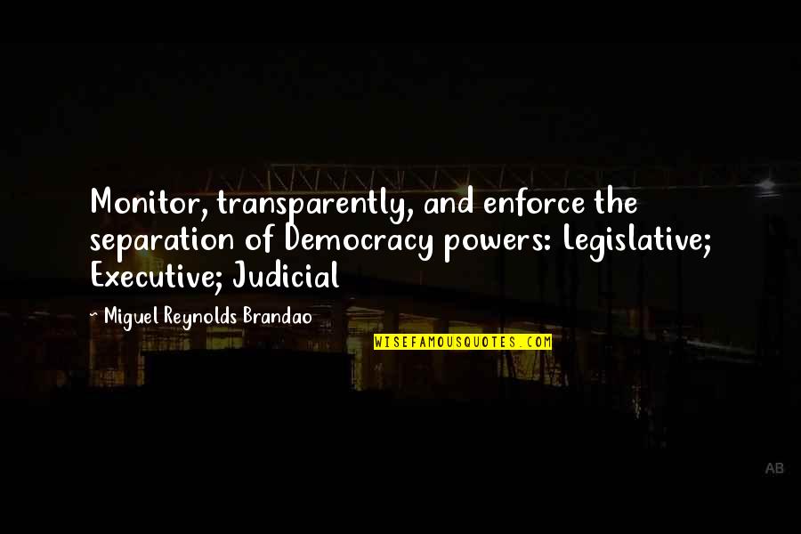 Capitalism Quotes By Miguel Reynolds Brandao: Monitor, transparently, and enforce the separation of Democracy