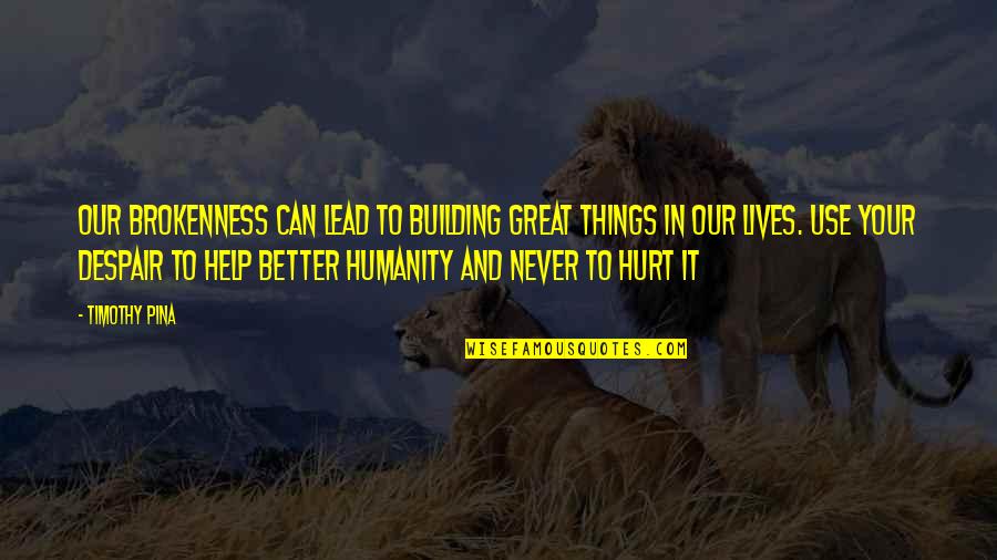 Car Tags Quotes By Timothy Pina: Our brokenness can lead to building great things