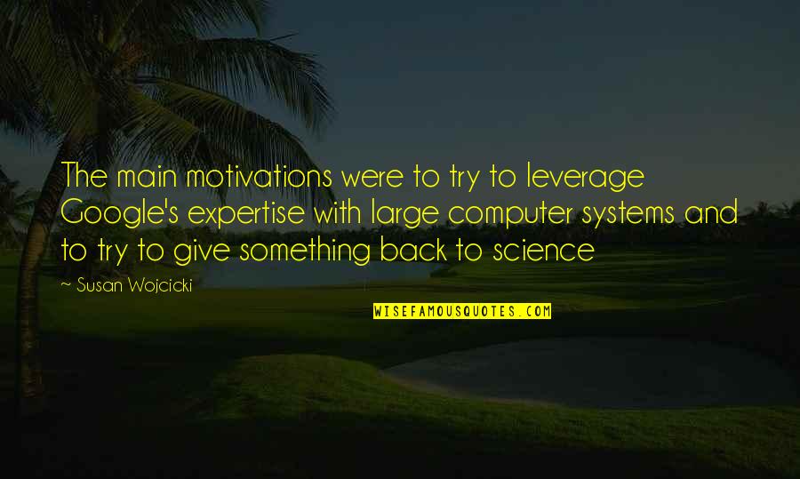 Carajos Isla Quotes By Susan Wojcicki: The main motivations were to try to leverage Carajos Isla Quotes By Susan Wojcicki: The main motivations were to try to leverage