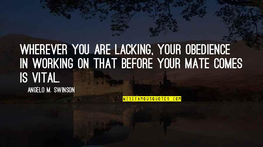 Carbutti Realtors Quotes By Angelo M. Swinson: Wherever you are lacking, your obedience in working