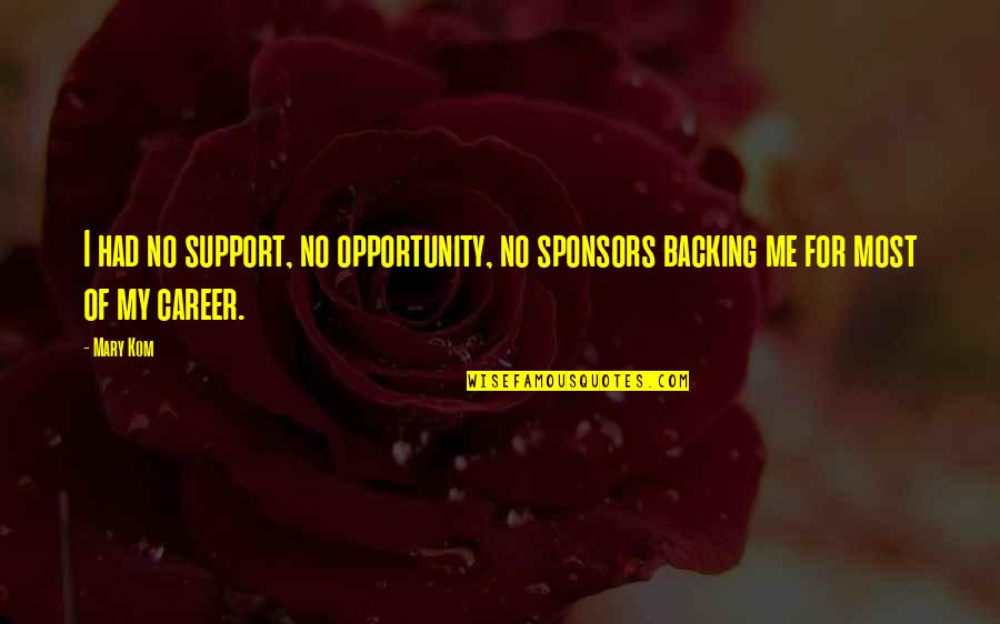 Career Opportunity Quotes By Mary Kom: I had no support, no opportunity, no sponsors