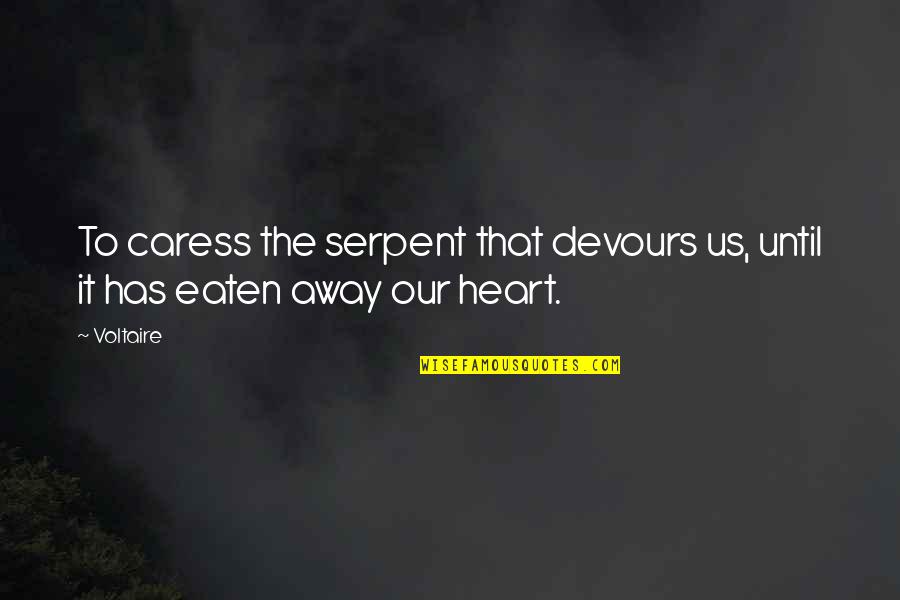 Caress'd Quotes By Voltaire: To caress the serpent that devours us, until