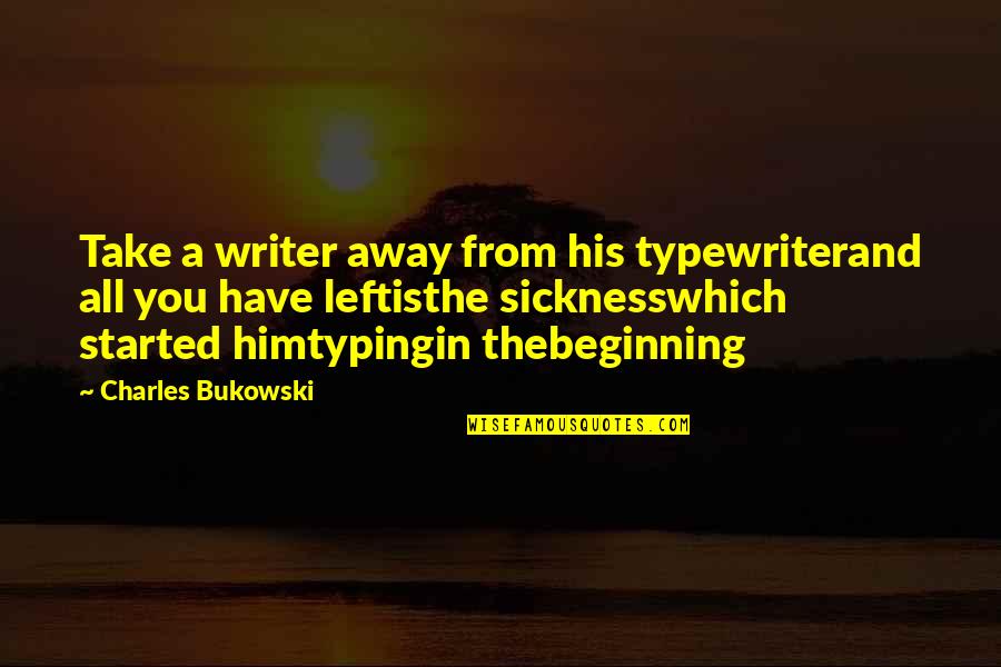 Caricheo Quotes By Charles Bukowski: Take a writer away from his typewriterand all