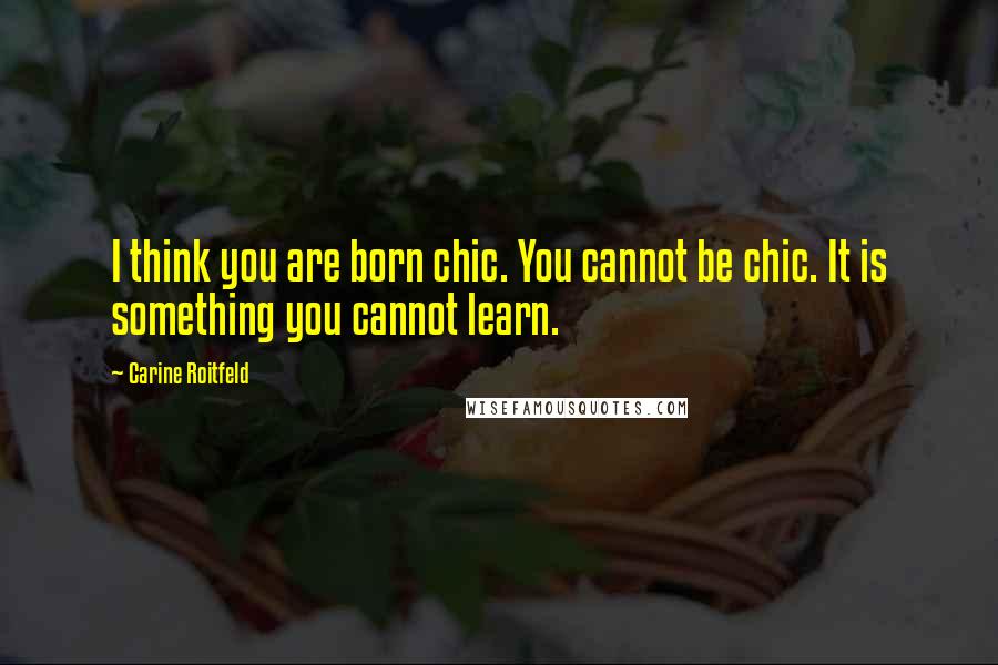 Carine Roitfeld quotes: I think you are born chic. You cannot be chic. It is something you cannot learn.