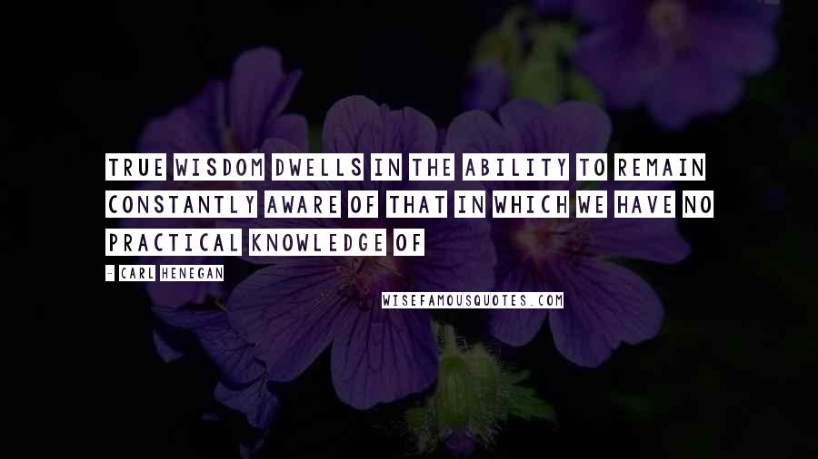 Carl Henegan quotes: True wisdom dwells in the ability to remain constantly aware of that in which we have no practical knowledge of