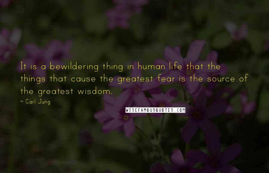 Carl Jung quotes: It is a bewildering thing in human life that the things that cause the greatest fear is the source of the greatest wisdom.