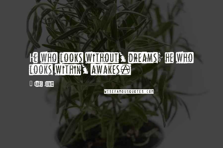 Carl Jung quotes: He who looks without, dreams; he who looks within, awakes.