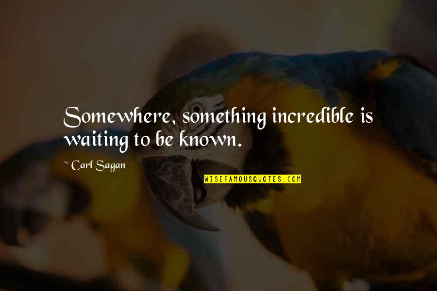 Carl Sagan Science Quotes By Carl Sagan: Somewhere, something incredible is waiting to be known.