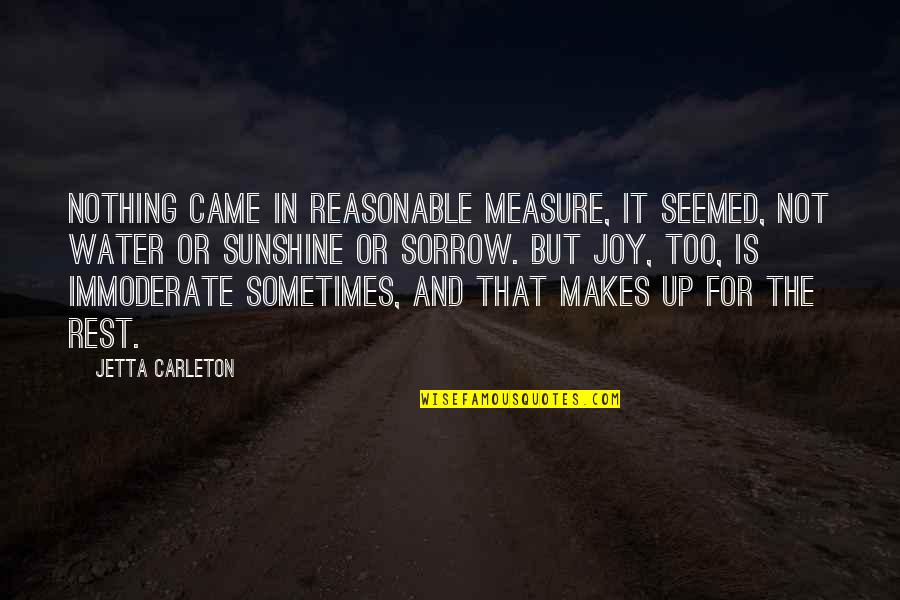Carleton Quotes By Jetta Carleton: Nothing came in reasonable measure, it seemed, not