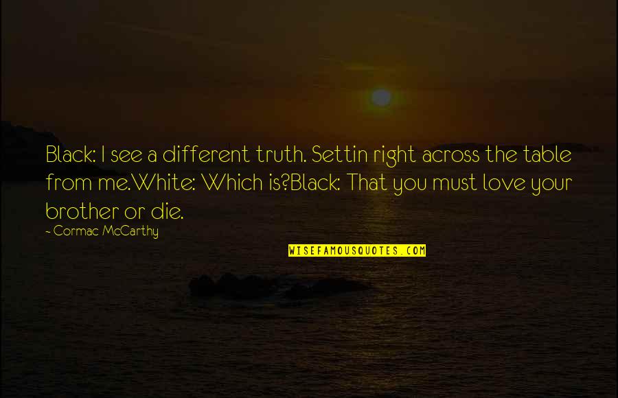 Carlette Hartman Quotes By Cormac McCarthy: Black: I see a different truth. Settin right