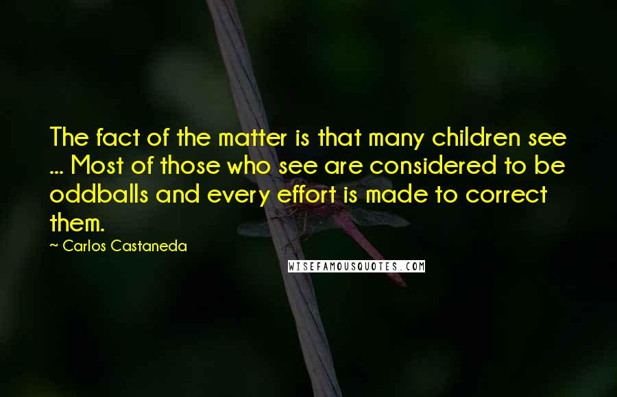 Carlos Castaneda quotes: The fact of the matter is that many children see ... Most of those who see are considered to be oddballs and every effort is made to correct them.