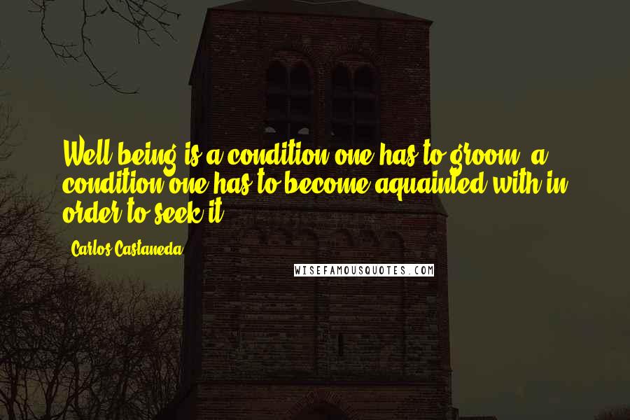 Carlos Castaneda quotes: Well being is a condition one has to groom, a condition one has to become aquainted with in order to seek it Carlos Castaneda quotes: Well being is a condition one has to groom, a condition one has to become aquainted with in order to seek it