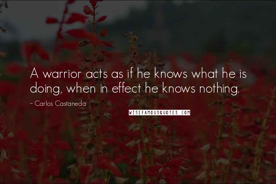 Carlos Castaneda quotes: A warrior acts as if he knows what he is doing, when in effect he knows nothing.