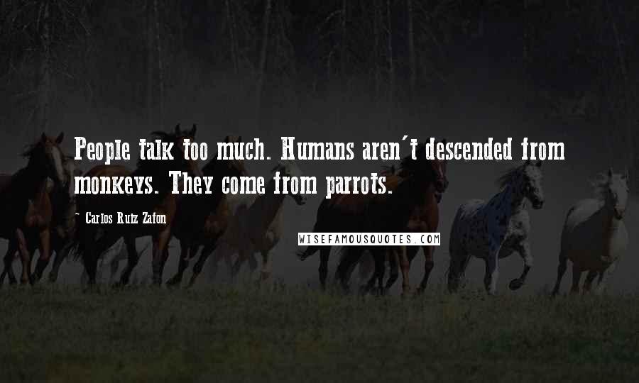 Carlos Ruiz Zafon quotes: People talk too much. Humans aren't descended from monkeys. They come from parrots.