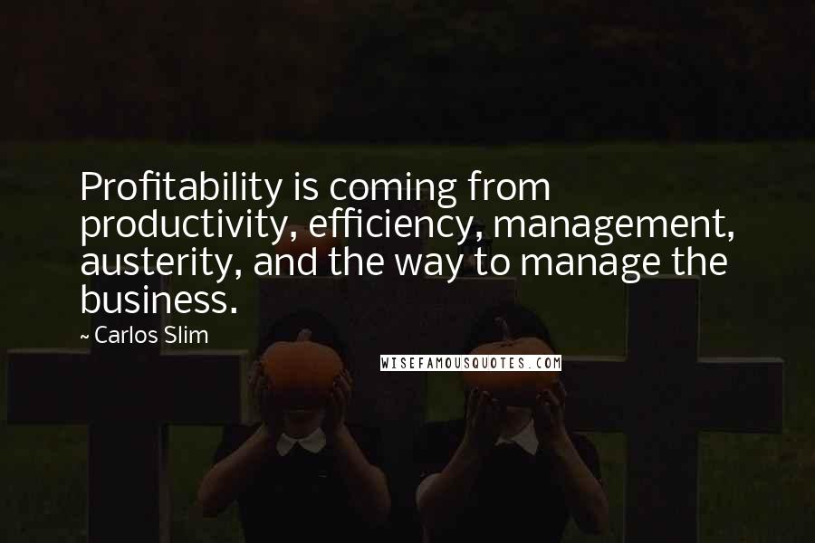 Carlos Slim quotes: Profitability is coming from productivity, efficiency, management, austerity, and the way to manage the business.