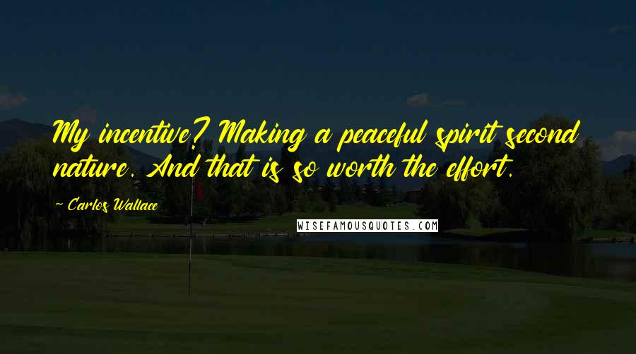 Carlos Wallace quotes: My incentive? Making a peaceful spirit second nature. And that is so worth the effort.