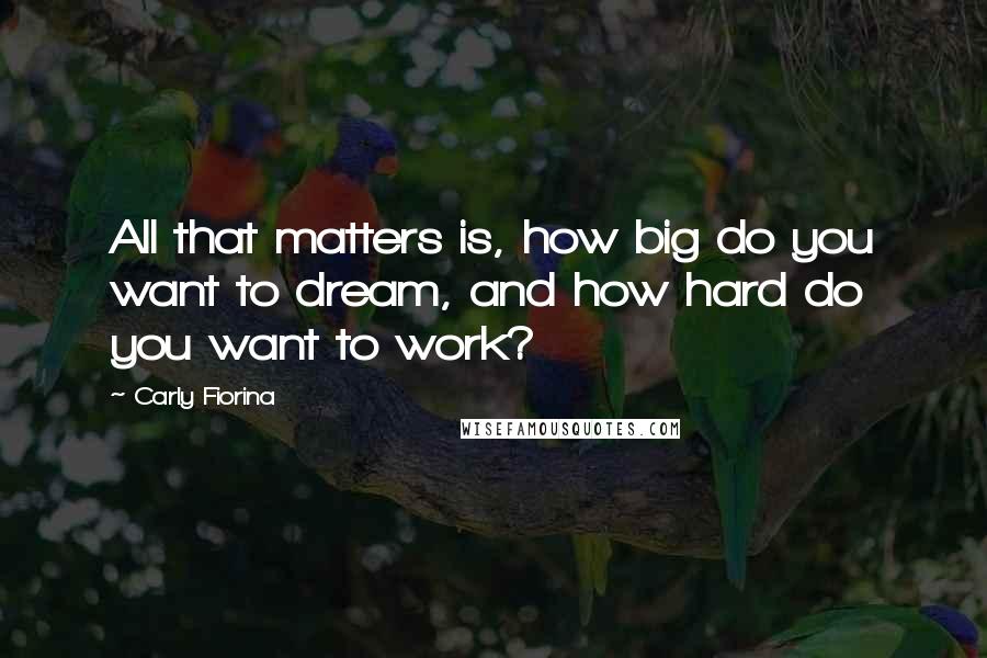 Carly Fiorina quotes: All that matters is, how big do you want to dream, and how hard do you want to work?