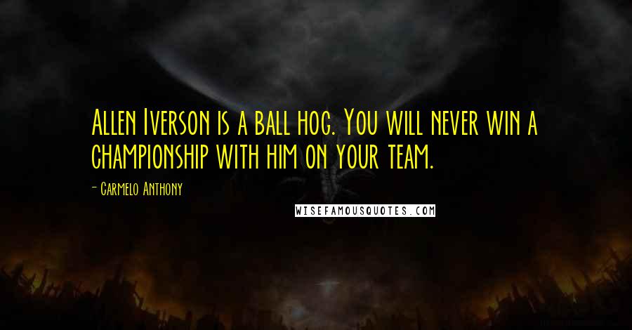 Carmelo Anthony quotes: Allen Iverson is a ball hog. You will never win a championship with him on your team.