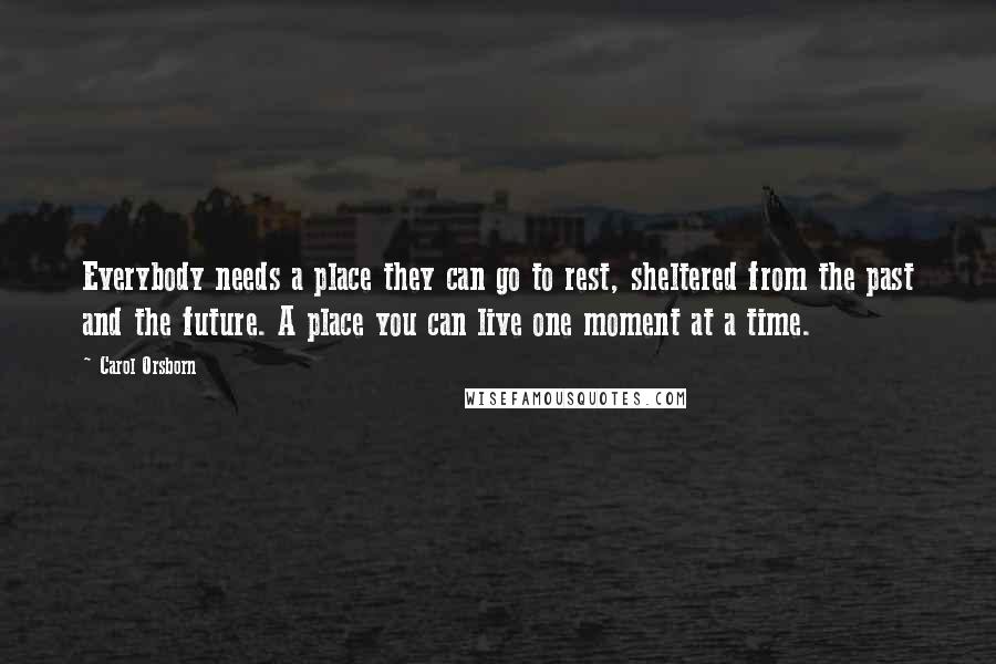 Carol Orsborn quotes: Everybody needs a place they can go to rest, sheltered from the past and the future. A place you can live one moment at a time.