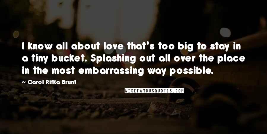 Carol Rifka Brunt quotes: I know all about love that's too big to stay in a tiny bucket. Splashing out all over the place in the most embarrassing way possible.