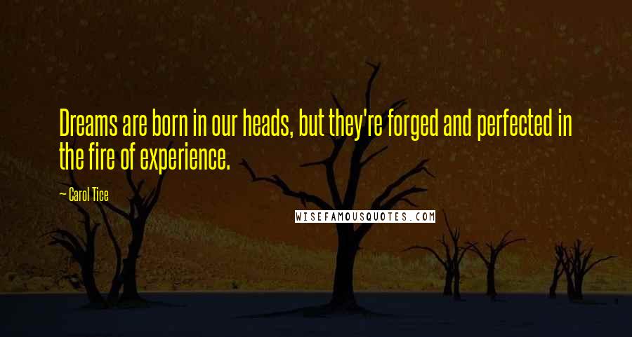 Carol Tice quotes: Dreams are born in our heads, but they're forged and perfected in the fire of experience.