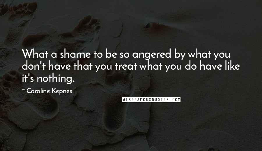 Caroline Kepnes quotes: What a shame to be so angered by what you don't have that you treat what you do have like it's nothing.