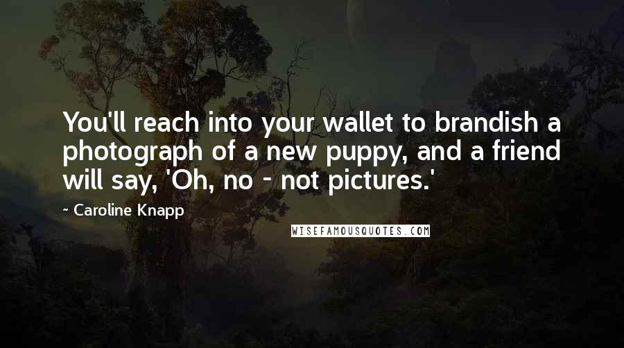 Caroline Knapp quotes: You'll reach into your wallet to brandish a photograph of a new puppy, and a friend will say, 'Oh, no - not pictures.'