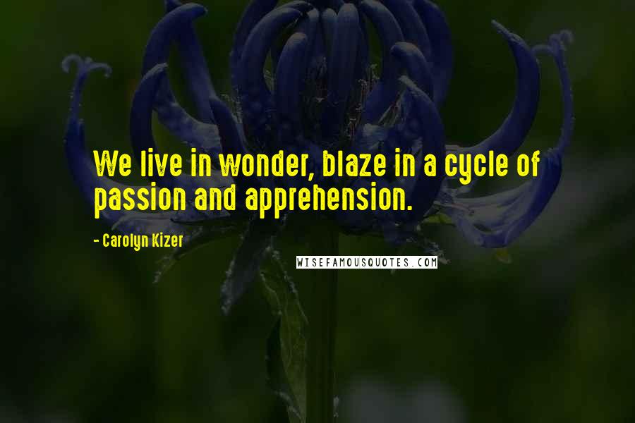 Carolyn Kizer quotes: We live in wonder, blaze in a cycle of passion and apprehension.