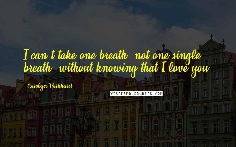 Carolyn Parkhurst quotes: I can't take one breath, not one single breath, without knowing that I love you. Carolyn Parkhurst quotes: I can't take one breath, not one single breath, without knowing that I love you.