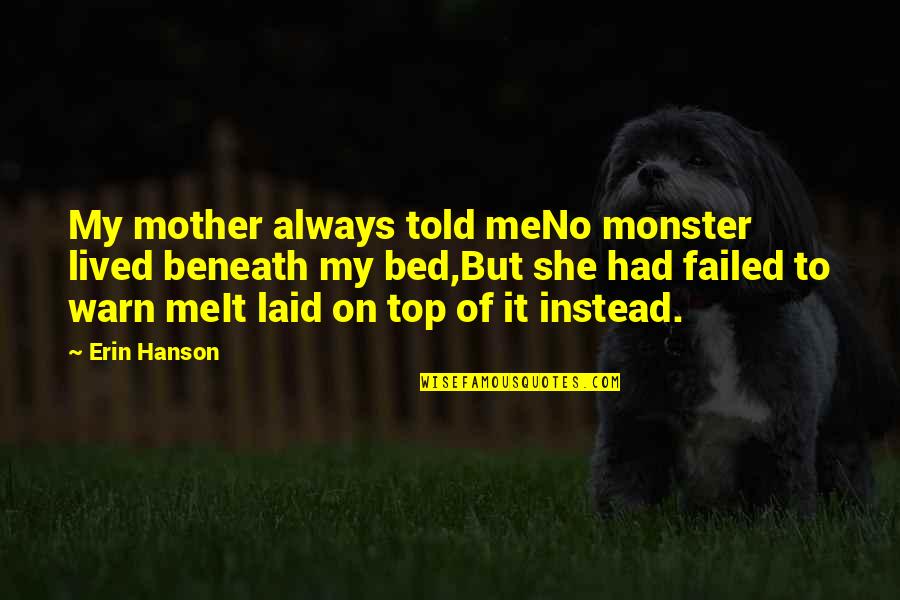Carradine Actors Quotes By Erin Hanson: My mother always told meNo monster lived beneath Carradine Actors Quotes By Erin Hanson: My mother always told meNo monster lived beneath