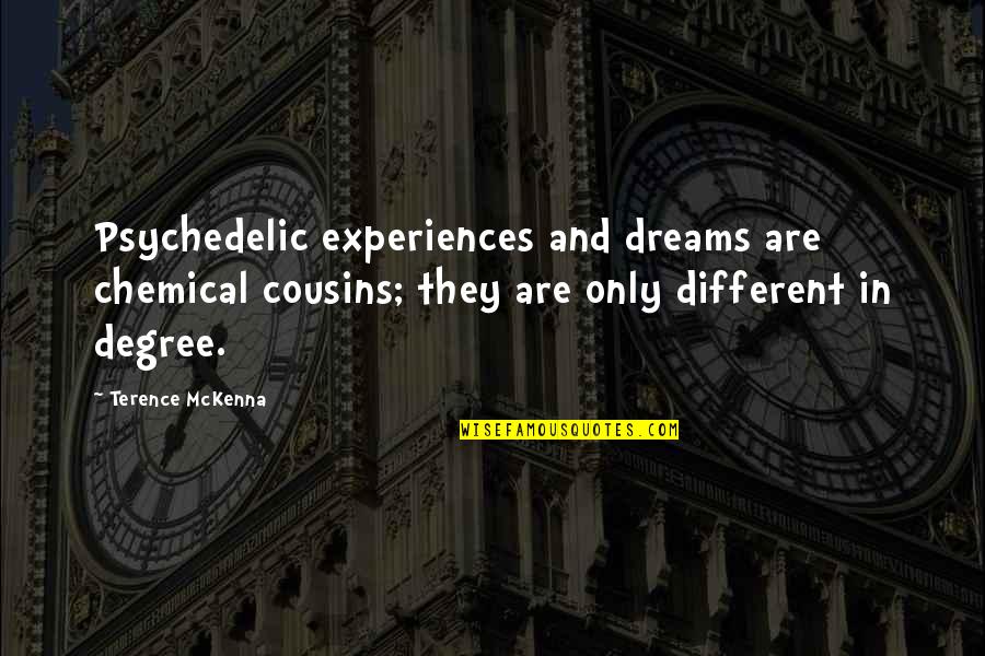 Carravetta Obituary Quotes By Terence McKenna: Psychedelic experiences and dreams are chemical cousins; they Carravetta Obituary Quotes By Terence McKenna: Psychedelic experiences and dreams are chemical cousins; they