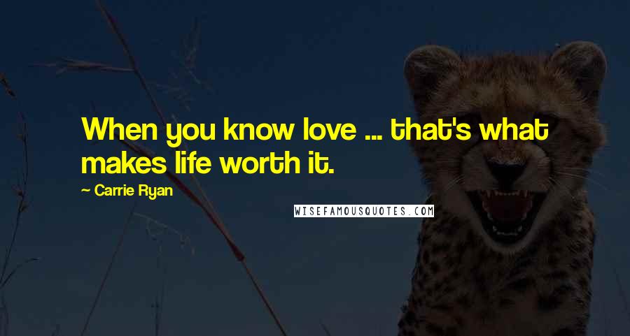 Carrie Ryan quotes: When you know love ... that's what makes life worth it.