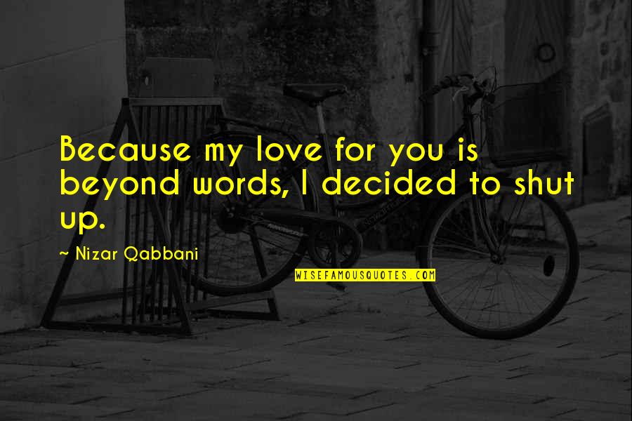 Carry Me On Your Back Quotes By Nizar Qabbani: Because my love for you is beyond words,