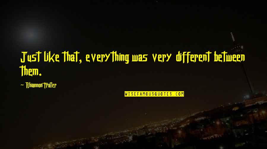 Cartoon Like Portrait Quotes By Rhiannon Frater: Just like that, everything was very different between Cartoon Like Portrait Quotes By Rhiannon Frater: Just like that, everything was very different between