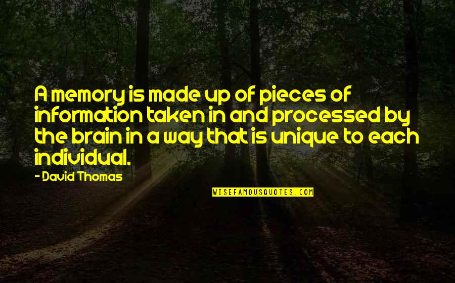 Cascaval Vegetal Quotes By David Thomas: A memory is made up of pieces of Cascaval Vegetal Quotes By David Thomas: A memory is made up of pieces of