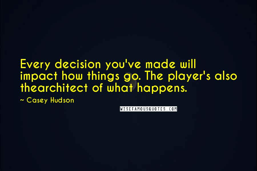 Casey Hudson quotes: Every decision you've made will impact how things go. The player's also thearchitect of what happens.