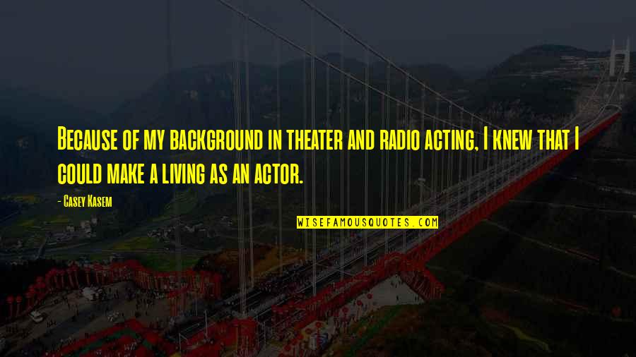Casey Kasem Quotes By Casey Kasem: Because of my background in theater and radio Casey Kasem Quotes By Casey Kasem: Because of my background in theater and radio