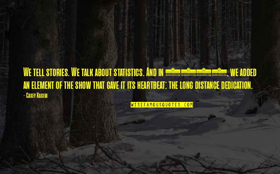 Casey Kasem Quotes By Casey Kasem: We tell stories. We talk about statistics. And Casey Kasem Quotes By Casey Kasem: We tell stories. We talk about statistics. And