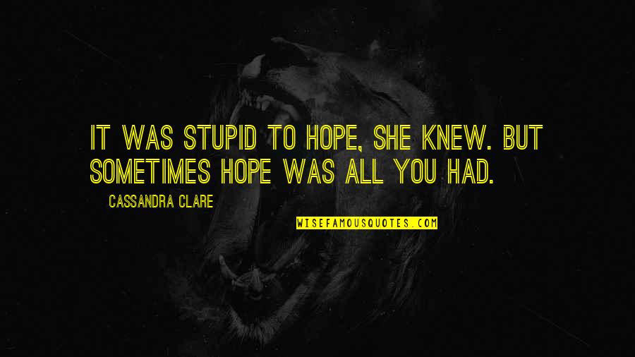 Cassandra Clare Love Quotes By Cassandra Clare: It was stupid to hope, she knew. But