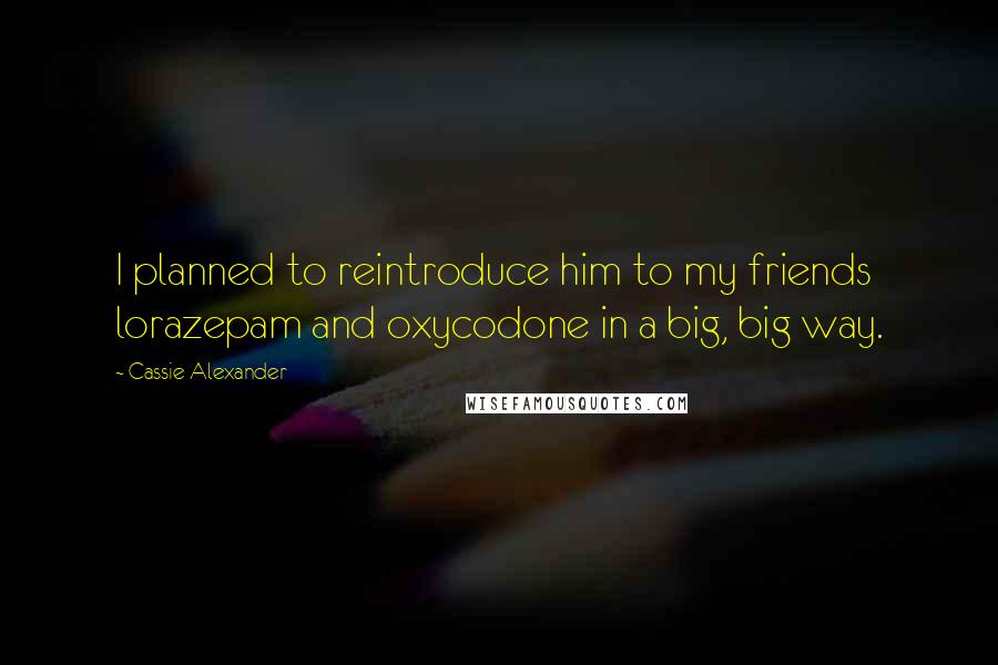 Cassie Alexander quotes: I planned to reintroduce him to my friends lorazepam and oxycodone in a big, big way.