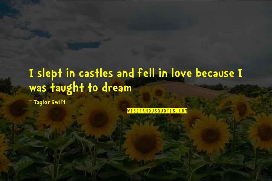Castles Quotes By Taylor Swift: I slept in castles and fell in love