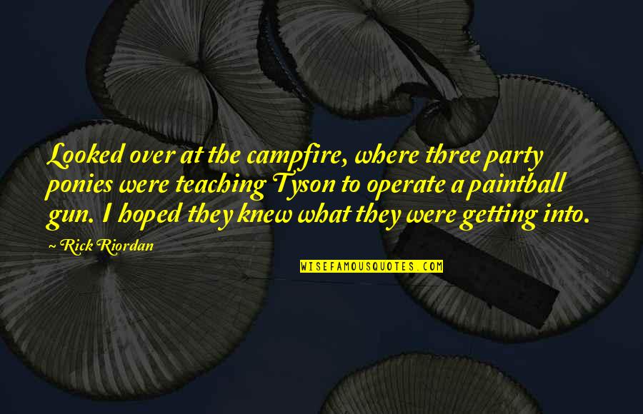 Castrillon On Dogs Quotes By Rick Riordan: Looked over at the campfire, where three party Castrillon On Dogs Quotes By Rick Riordan: Looked over at the campfire, where three party