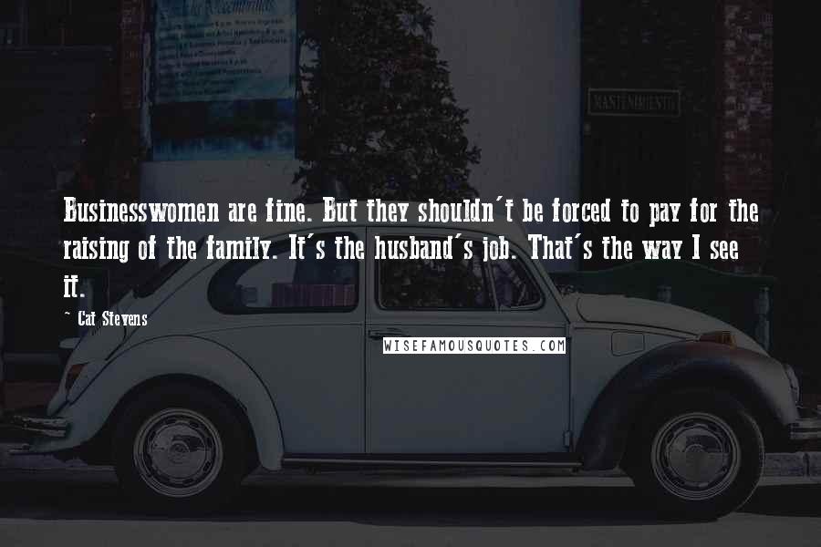 Cat Stevens quotes: Businesswomen are fine. But they shouldn't be forced to pay for the raising of the family. It's the husband's job. That's the way I see it.