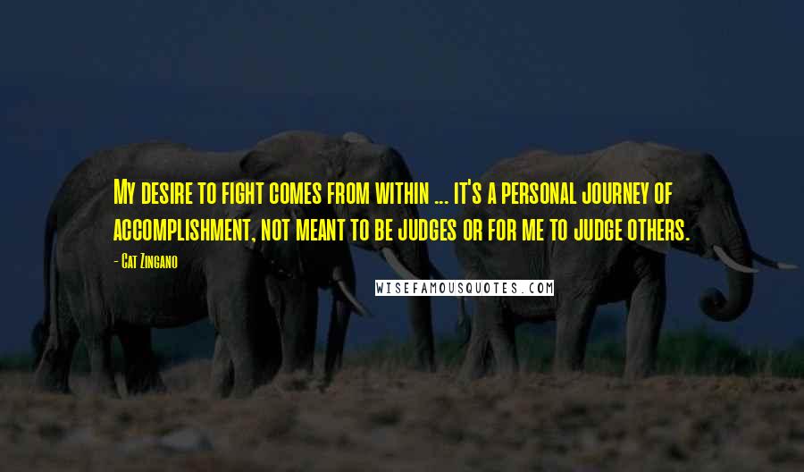Cat Zingano quotes: My desire to fight comes from within ... it's a personal journey of accomplishment, not meant to be judges or for me to judge others.