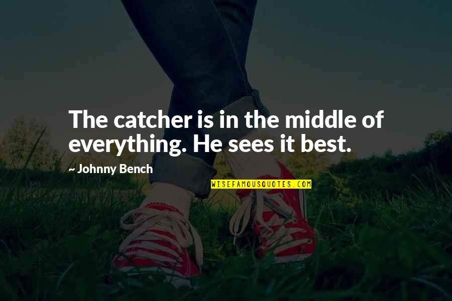 Catcher Quotes By Johnny Bench: The catcher is in the middle of everything.